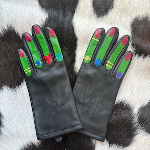 Rings on alien fingers hand painted vintage gloves