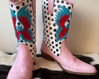Pink blue red polka dot cowboy boots
