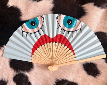 Cartoon face hand painted summer festival hand fan