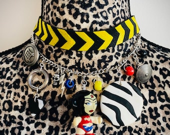 Wonder Woman painted leather trinket charm choker necklace