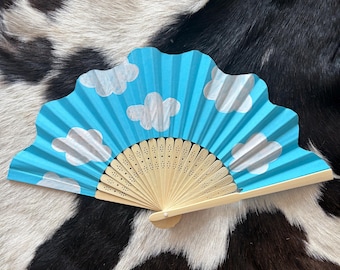 Summer clouds hand painted fan