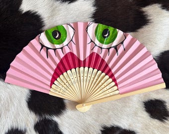 Cartoon face hand painted summer festival hand fan