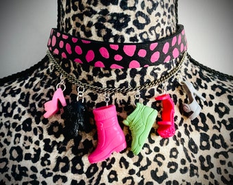 Barbie shoes up-cycled vintage leather choker