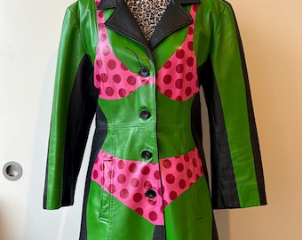 Bikini body hand painted vintage alien leather jacket