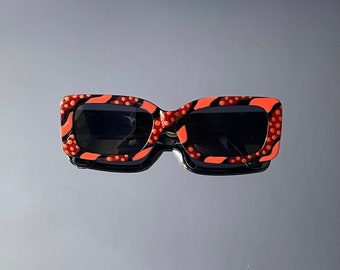 Orange waves polka dot Handpainted vintage sunglasses
