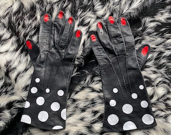 Cruella de vil hand painted real leather vintage gloves