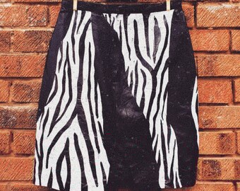 Zebra print hand painted vintage leather skirt