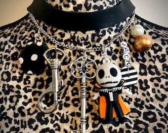 Jack skellington halloween themed upcycled trinket choker