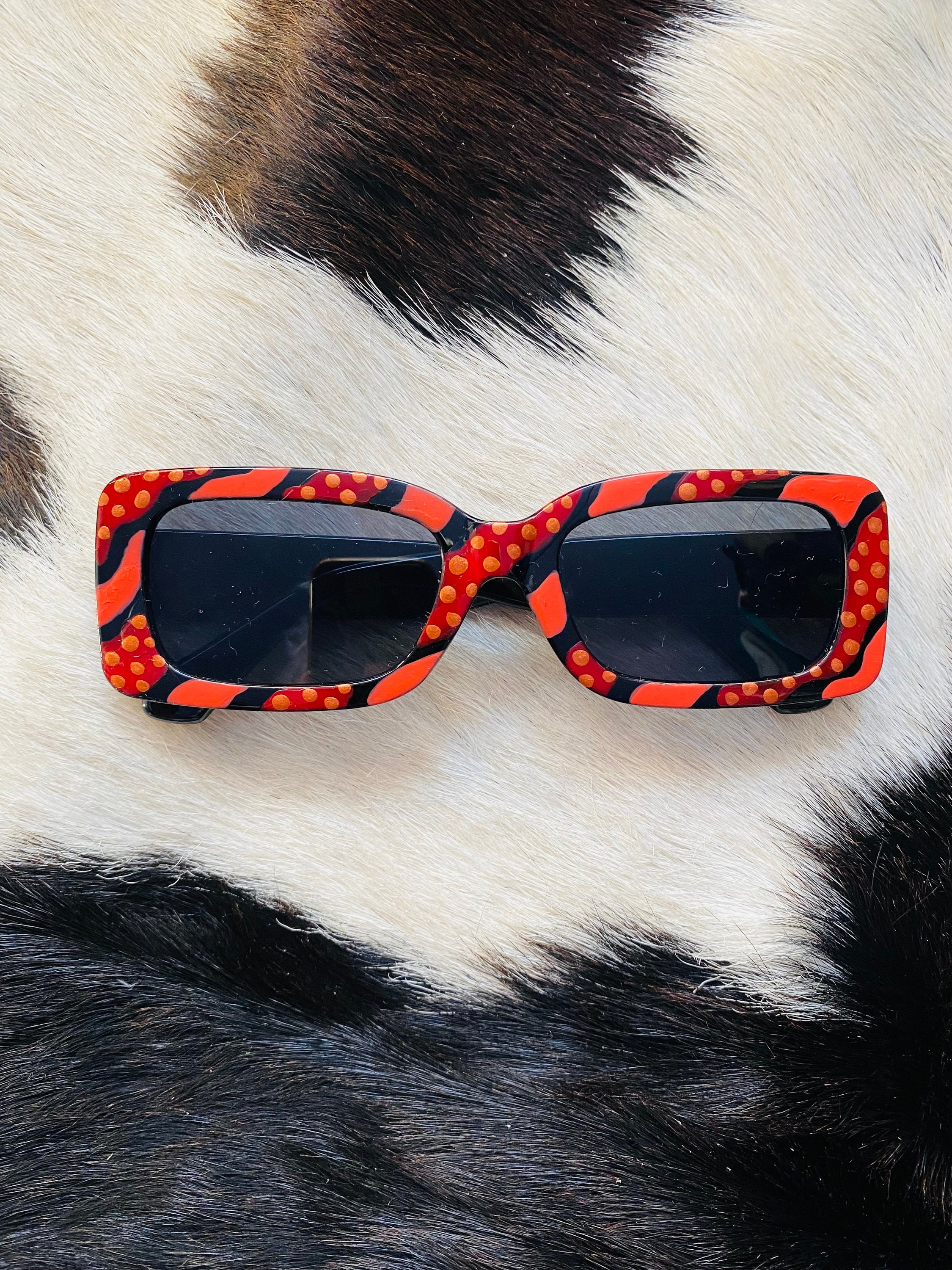 Orange Waves Polka Dot Handpainted Vintage Sunglasses - Etsy