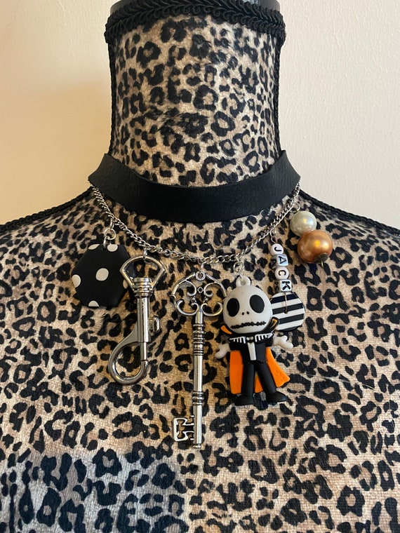 Jack skellington halloween themed upcycled trinket choker