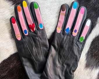 Rings on fingers hand painted pride vintage gloves