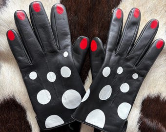 Cruella de vil hand painted real leather vintage gloves