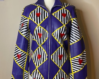 Hearts and stripes reworked vintage purple leather jacket