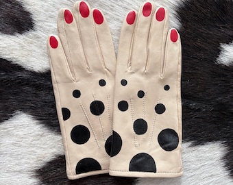 Cruella de vil hand painted real leather vintage gloves