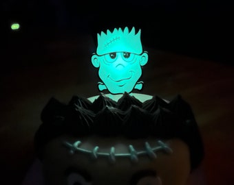 Halloween cake decoration topper, Glow in the dark Frankenstein, pumpkin topper
