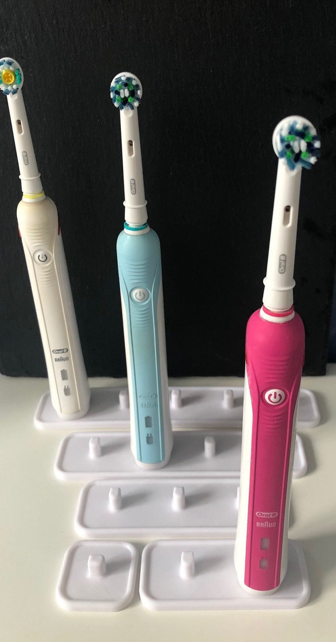 Soporte/soporte para cepillo eléctrico para 5, 4, 3, 2, 1 cepillos  eléctricos Braun Oral B blanco, negro, gris, efecto mármol, rosa y azul  claro -  España