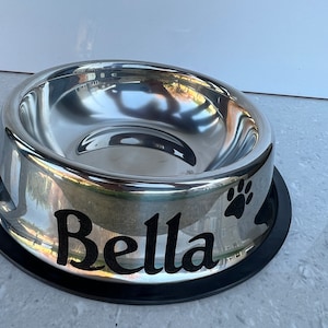 Personalised Pet Bowls - Stainless Steel Dog Cat Bowl non slip 280ml (18 cm) and 580ml (21.5 cm)