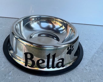 Personalised Pet Bowls - Stainless Steel Dog Cat Bowl non slip 280ml (18 cm) and 580ml (21.5 cm)