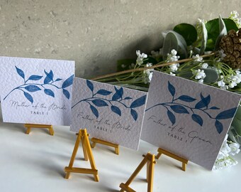Set of five wedding place card gold coloured mini easels