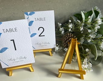 Mini gold easel table number holders for Weddings