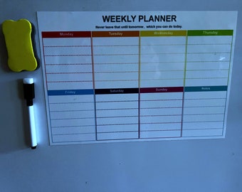 A4 Magnetic Weekly Planner, Dry Wipe Fridge Calendar Whiteboard with dry wipe pen and eraser
