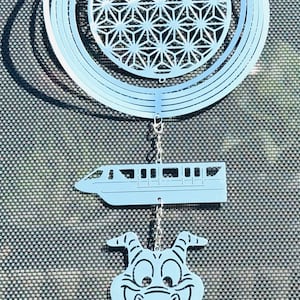 EPCOT Garden Spinner – Spaceship Earth Wind Spinner with Monorail & Figment – Stainless Steel Sun Catcher – Disney Yard Garden Art Gift