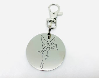 Tinker Pixie Fairy Peter Pan 30mm Stainless Steel Keyring Bag or Lanyard Charm Mothers Mum Mom Friendship Birthday Christmas