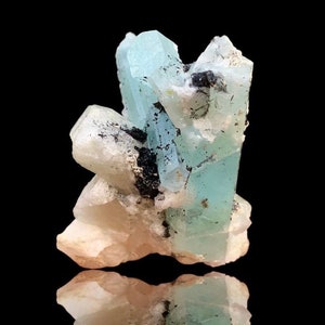 147.0 Karat Welten Seltene Natürliche Schöne Schwarzer Turmalin & Dunkelblauer Aquamarin Kombinierte Cluster Bunch Specimen aus der Shigar Mine Pakistan.