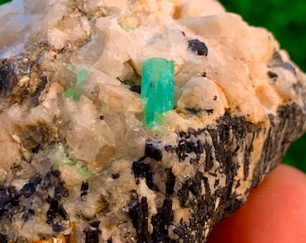 391 kt smaragdgroene toermalijn mouscoviet en gecombineerd in matrix-kristal-monster-mineralen-gesteenten-edelstenen-antieke-sieraden-ruwe-genezende steen.