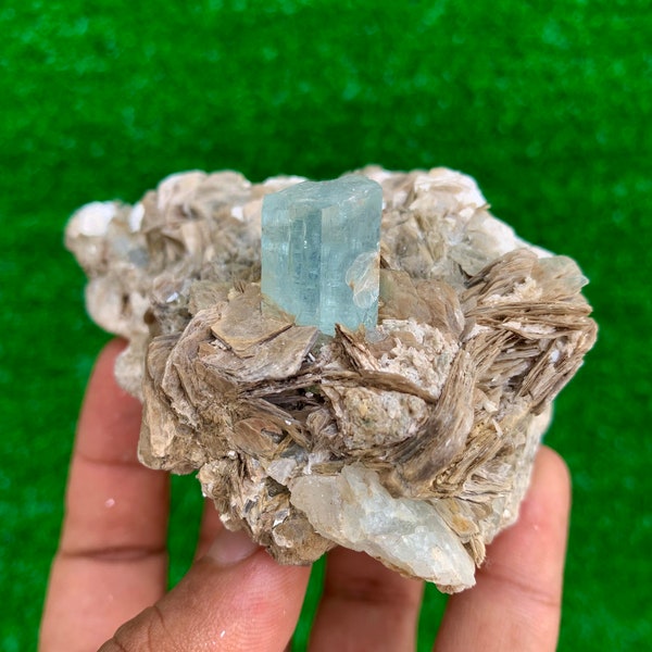 1609.0 c.t Huge Natural Beautiful Complete Blue Aquamarine Step Wise Crystal Cluster Bunch Specimen with Muscovite From Nagar Mine Pakistan.