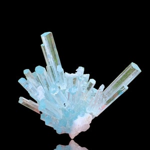 125.0 Carats Worlds Rare Natural Beautiful Complete Blue Aquamarine Step Wise Crystal Cluster Bunch Specimen From Shigar Mine Pakistan.