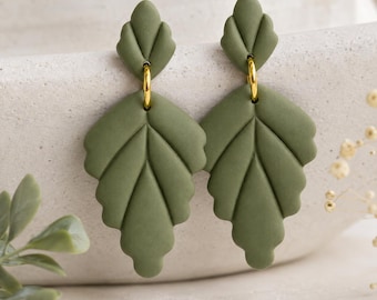 Green Leaf Earrings, Olive Green Dangle Earrings, Botanical Jewelry, Nature Inspired Earrings, Leaf Jewelry, Gift for Her, Fall Earrings