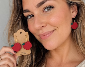 Apple Earrings for Teachers, Teacher Earrings, Back to School Earrings, Red Apple Dangle Earrings, Gift for Her, Gift for Mom