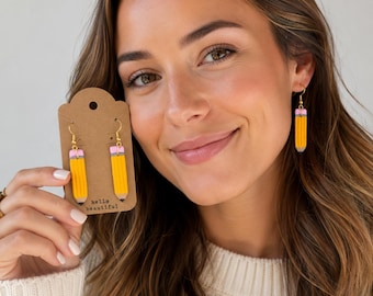 Teacher Pencil Earrings, Polymer Clay Dangle Earrings, Back to School Gift, Crayon Earrings, Teacher Gift, Cute Classroom Jewelry