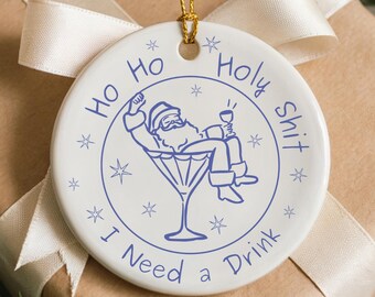 Funny Santa Christmas Ornament Gift, Santa Claus Cocktail Party Gift, Funny Co Worker Gift, Sarcastic Alcohol Ho Ho Holy Shit Ornament 2025