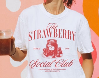 Comfort Colors® Strawberry Tshirt, Social Club Berries Shirt, Strawberry Gift For Fruit Lovers, Retro Strawberry Jam Tee, Trendy Oversized