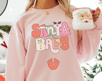 Christmas Pregnancy Announcement Shirt, Pregnant XMAS Sweatshirt, Funny Baby Reveal Shirt for Mom To Be, Cute Maternity Holiday Sweater Top