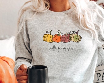 Cute Pumpkin Sweatshirt, Hello Pumpkin Sweater, Cute Fall Top for Women, Pumpkin Halloween Sweater, Cute Thanksgiving Sweatshirt, Fall Shirt