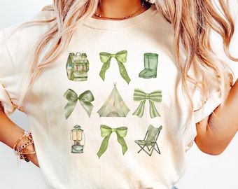 Camisetas de viaje de campamento de colores cómodos, lindas camisetas de campamento de verano, camisetas de campamento para niñas, atuendos para viajes de amigos, camiseta de Glamping Squad, camiseta de campista