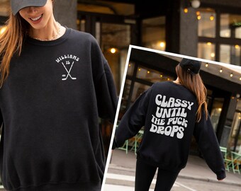 Retro Hockey Mom Sweatshirt, Custom Name Hockey Shirt, Personalized Hockey Mom Gift, Ice Hockey Lover Gift, Funny Hockey Crewneck Sweater