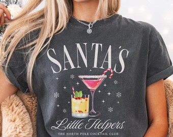 Christmas Comfort Colors Cocktail Shirt, Holiday Spirits Crewneck, Martini Lover Gift, Xmas Party Outfit, Funny Drinking T Shirt,Retro Santa