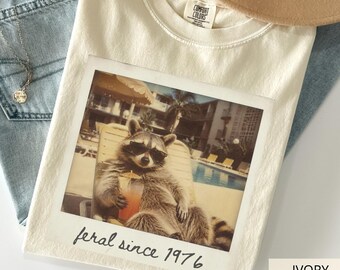 Comfort Colors 50th Birthday TShirt, Personalized BDay Shirt, Retro Girls Trip T Shirt, 50th Birthday Gift, Feral and Fifty Raccoon Tee 1976