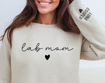 Personalized Lab Mom Sweatshirt with Dog Names on Sleeve, Custom Labrador Retriever Mama Sweater, Cute Black Lab Mom Shirt, Gift for Dog Mom
