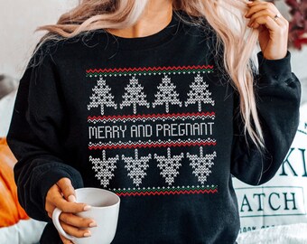 Christmas Pregnancy Announcement Shirt, Merry and Pregnant Sweatshirt, Baby Reveal Shirt, Pregnant Christmas Sweater, Baby Announcement Top