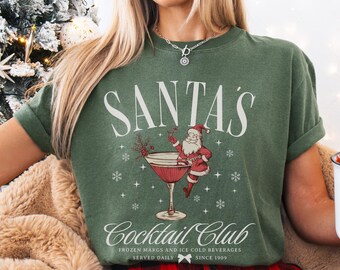 Christmas Comfort Colors Cocktail Shirt, Holiday Spirits Crewneck, Martini Lover Gift, Xmas Party Outfit, Funny Drinking T Shirt,Retro Santa