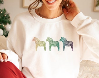 Dala Horse Shirt, Sweden Sweatshirt, Swedish Gift, Scandinavian Folklore, Nordic Folk Art, Swedish Christmas Gift, Sweden Midsummer Sweater