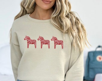 Dala Horse Shirt, Sweden Sweatshirt, Swedish Christmas Gift, Dala Horse Sweater, Scandinavian Art, Swedish Folklore, Nordic Folk Art Gifts
