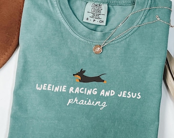 Comfort Colors Dachshund Shirt, Cute Christian TShirt, Weenie Mama T Shirt, Jesus and Dog Lover Tee, Gift for Doxie Mama, Dog Mom Crewneck