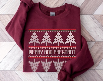 Christmas Pregnancy Announcement Shirt, Merry and Pregnant Sweatshirt, Baby Reveal Shirt, Pregnant Christmas Sweater, Baby Announcement Top