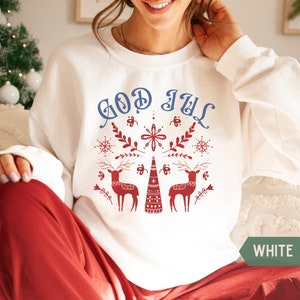 Swedish Christmas Shirt, God Jul Sweatshirt, Sweden Sweater, Scandinavian Folk Art, Nordic Folklore Shirt, Traditional Swedish Gifts